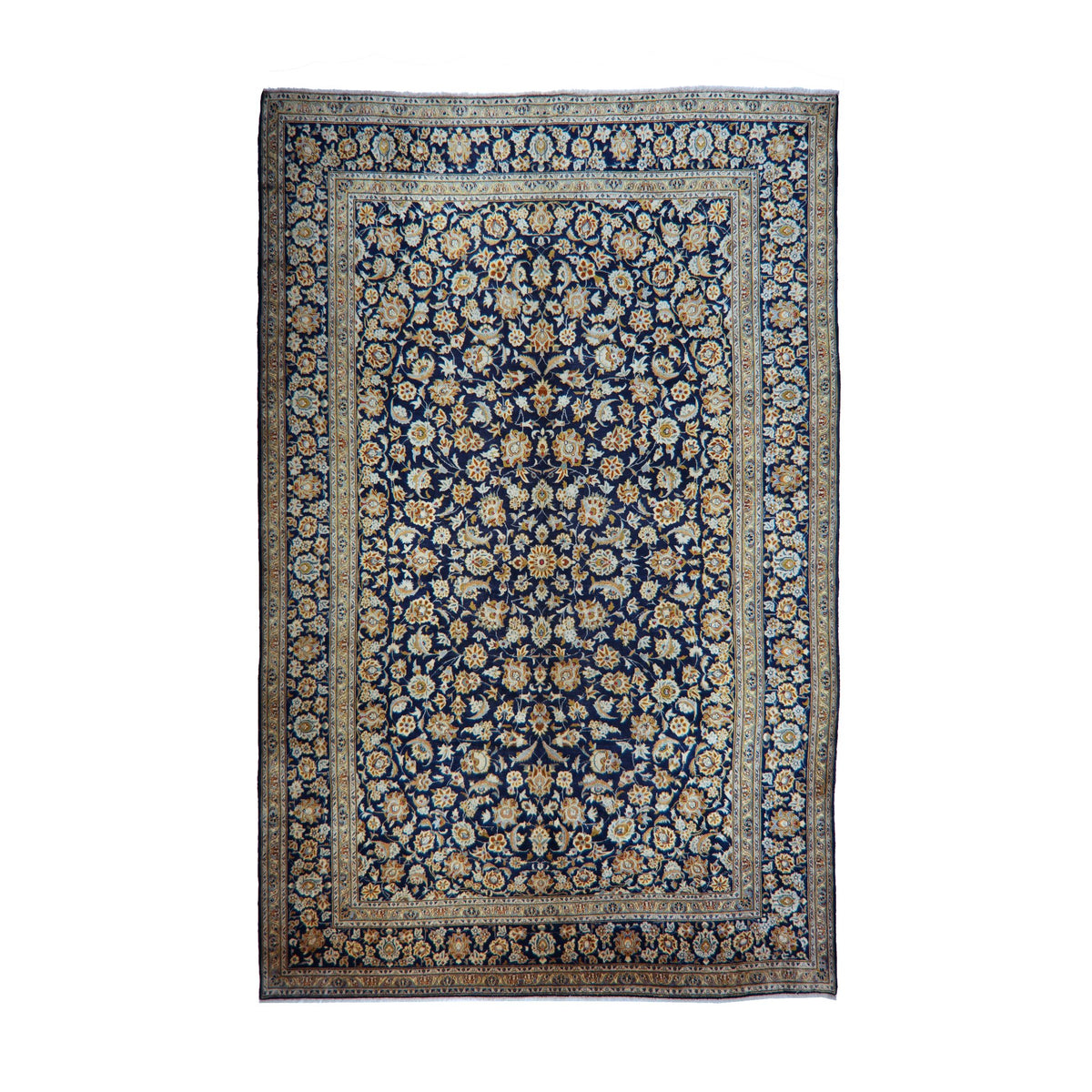 Navy, Cream & Gold Persian Kashan All-Over Floral Rug 425 × 303 cm