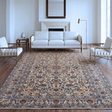 Cream, Blue & Rust Persian Kashan Floral Medallion Rug 351 × 234 cm - photo 2