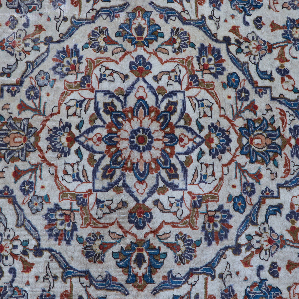 Cream, Blue & Rust Persian Kashan Floral Medallion Rug 351 × 234 cm - photo 4