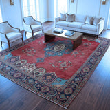 Red, Blue & Cream Persian Tabriz Geometric Medallion Rug 396 × 294 cm - photo 3