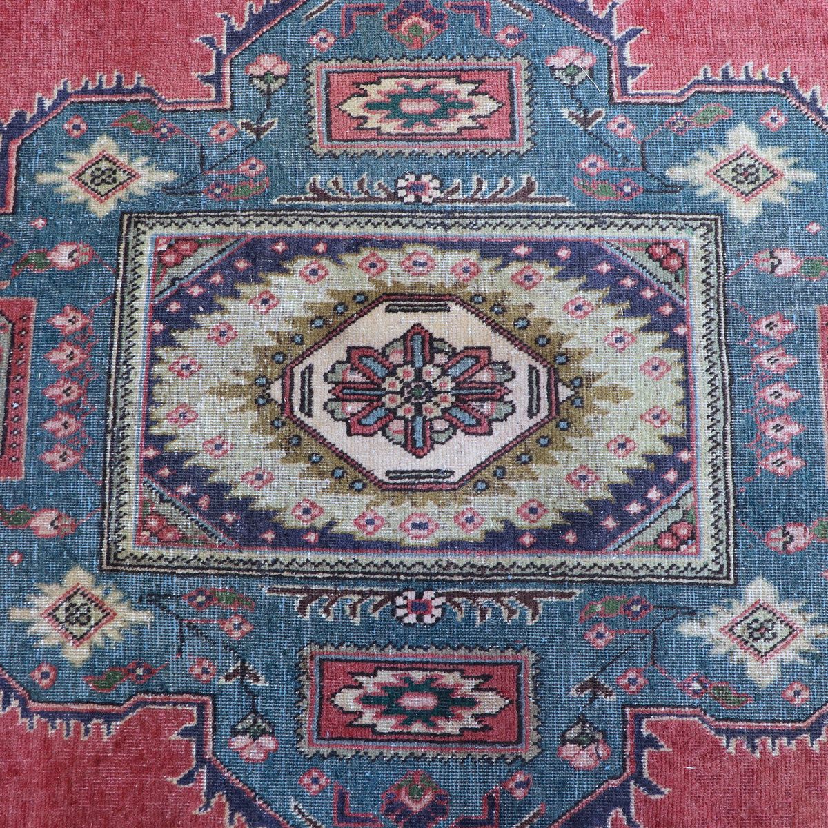 Red, Blue & Cream Persian Tabriz Geometric Medallion Rug 396 × 294 cm - photo 5