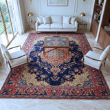 Navy Blue, Red & Orange Persian Tabriz Floral Medallion Rug 388 × 283 cm - photo 2