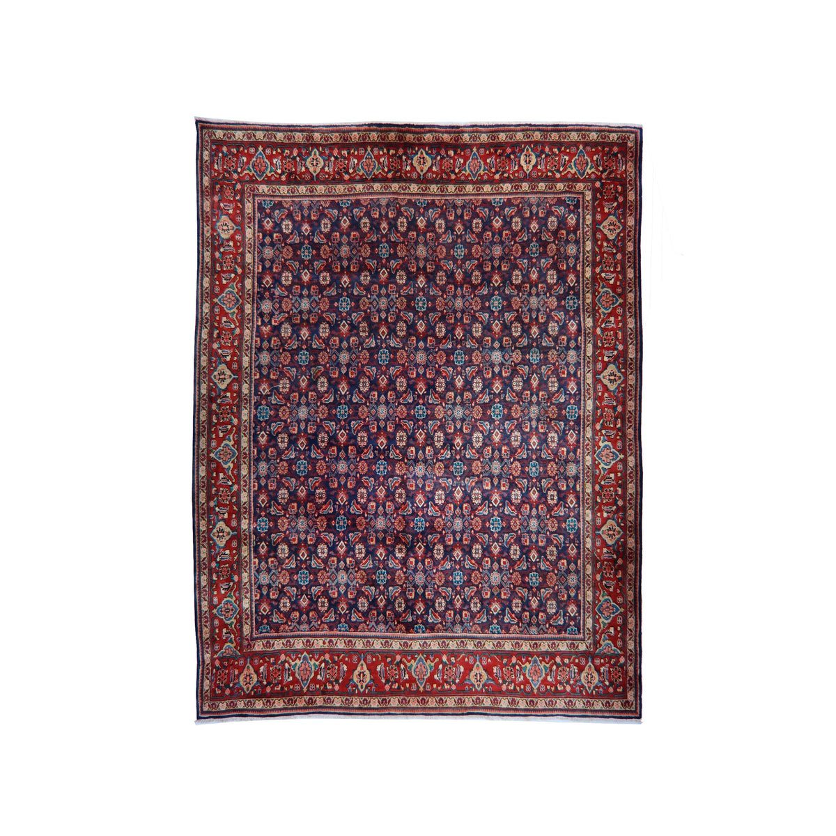 Navy Blue, Red & Cream Persian Mahal All-Over Floral Rug 336 × 293 cm