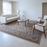 Cream, Navy & Light Blue Persian Kashan Floral Medallion Rug 339 × 245 cm - photo 3