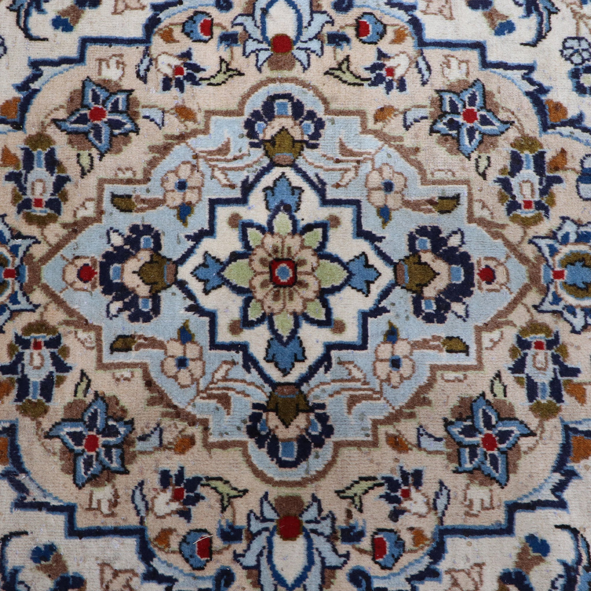 Cream, Navy & Light Blue Persian Kashan Floral Medallion Rug 339 × 245 cm - photo 5