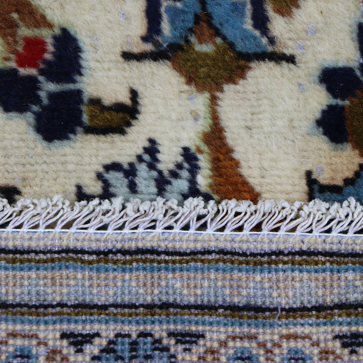 Cream, Navy & Light Blue Persian Kashan Floral Medallion Rug 339 × 245 cm - photo 6