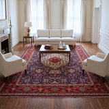 Navy Blue, Red & Cream Persian Tabriz Floral Medallion Rug 399 × 288 cm - photo 2