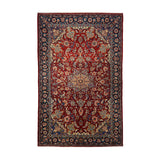 Red, Navy Blue & Cream Persian Najaf Abad Floral Medallion Rug 392 × 248 cm