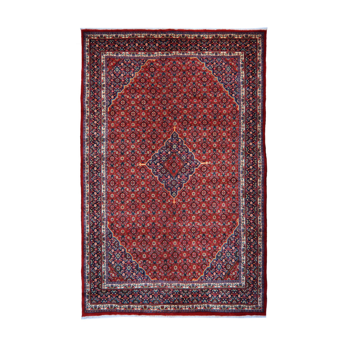 Red, Navy Blue & Cream Persian Mahal Geometric Medallion Rug 396 × 299 cm