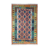 Rust & Teal Geometric Tribal Diamond Kilim Rug Design 256 × 175 cm