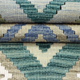 Navy Blue & Olive Green Geometric Tribal Diamond Kilim Runner Design 257 × 78 cm - photo 3
