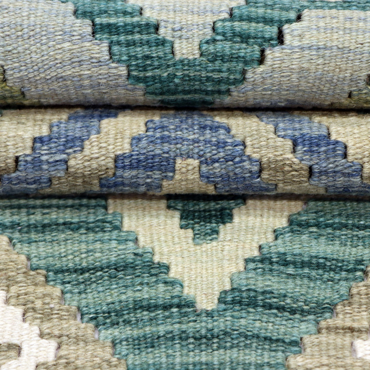 Navy Blue & Olive Green Geometric Tribal Diamond Kilim Runner Design 257 × 78 cm - photo 3