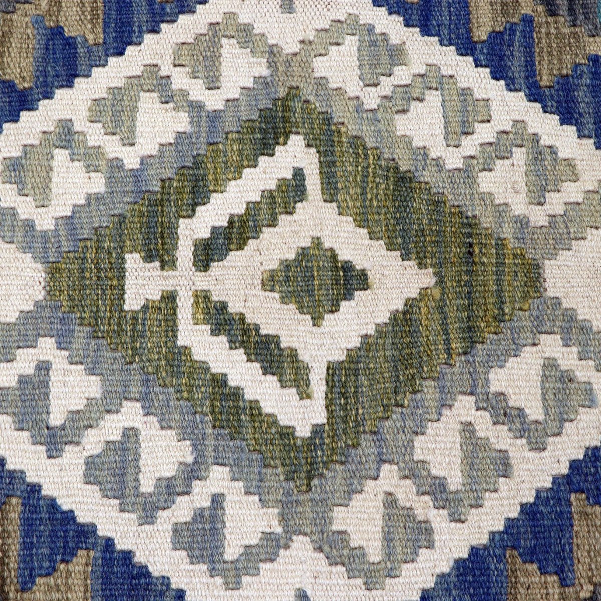 Navy Blue & Olive Green Geometric Tribal Diamond Kilim Runner Design 257 × 78 cm - photo 4