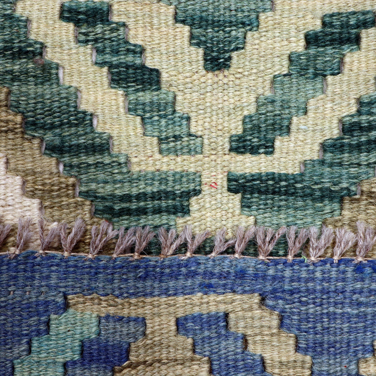 Navy Blue & Olive Green Geometric Tribal Diamond Kilim Runner Design 257 × 78 cm - photo 5