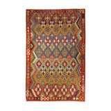 Rust & Sage Green Geometric Tribal Diamond Kilim Rug Design 258 × 178 cm