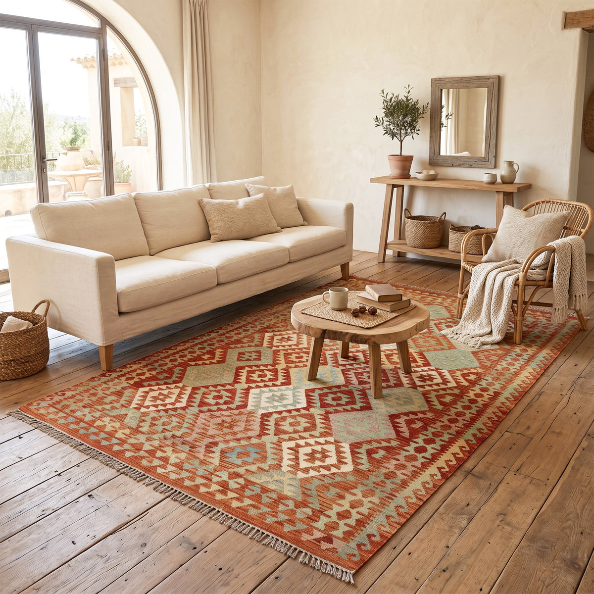 Rust & Cream Geometric Tribal Diamond Kilim Rug Design 285 × 196 cm - photo 2