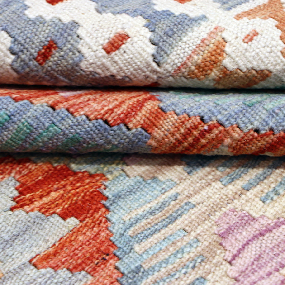 Cream & Terracotta Geometric Tribal Diamond Kilim Rug Design 290 × 208 cm - photo 4
