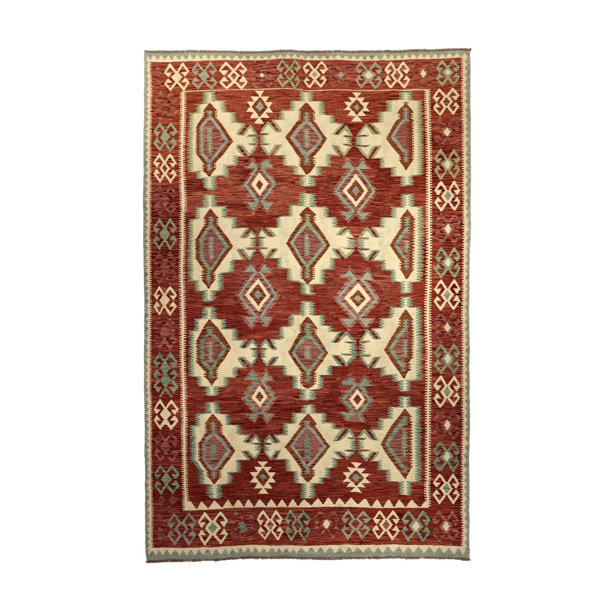 Rust & Cream Geometric Tribal Medallion Kilim Rug Design 290 × 200 cm