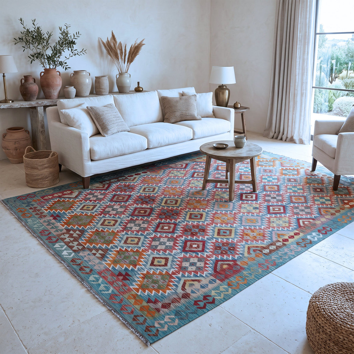 Teal & Rust Anatolian Design Afghan Kilim Geometric Diamond Rug 290 × 205 cm - photo 2