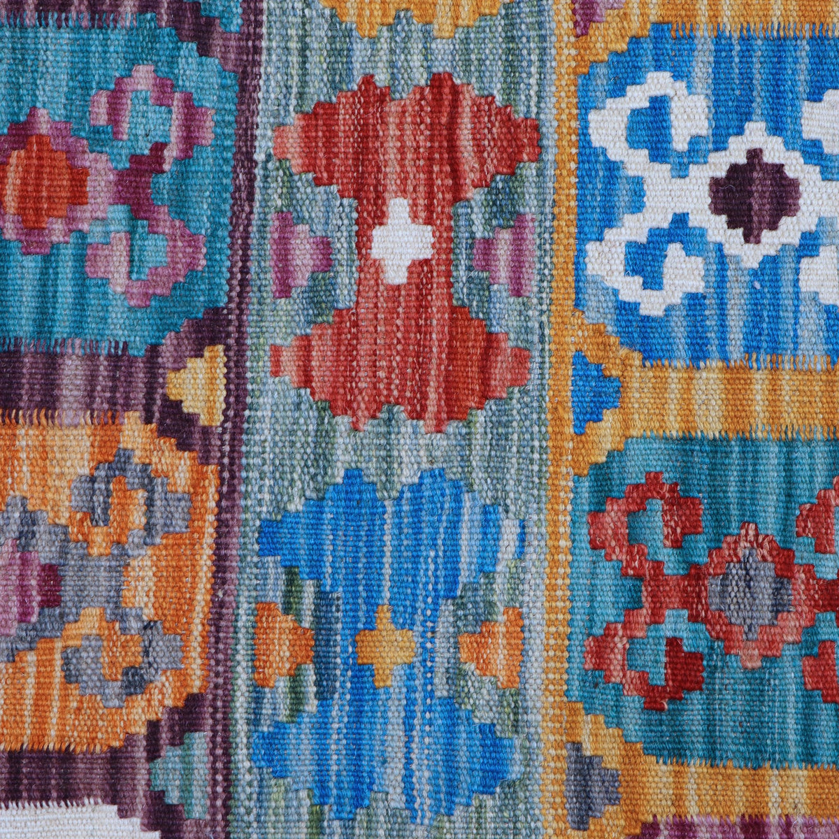 Teal & Rust Anatolian Design Afghan Kilim Geometric Striped Rug 290 × 198 cm - photo 4