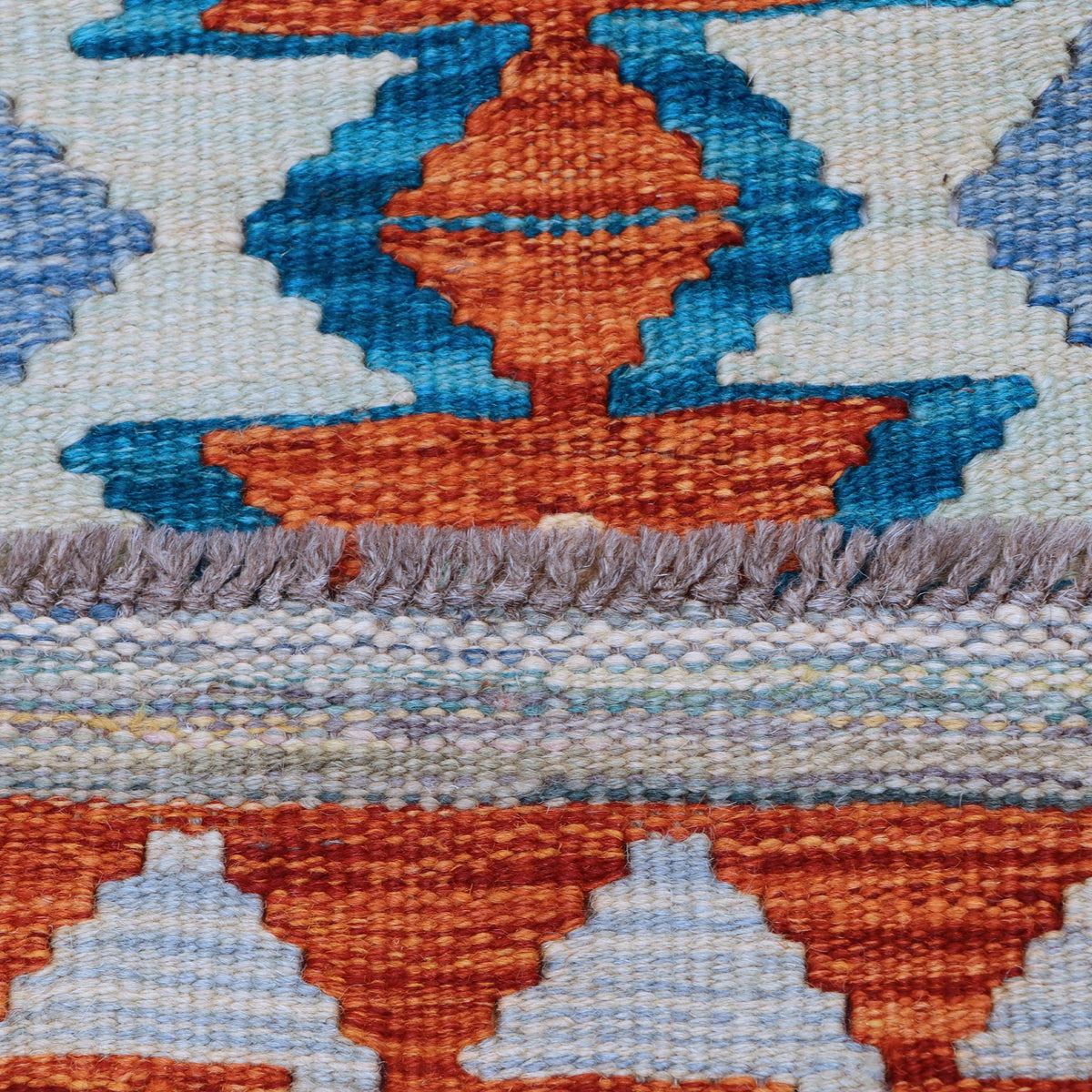 Rust & Cream Multicoloured Anatolian Design Afghan Kilim Geometric Runner 291 × 77 cm - photo 5
