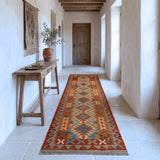 Rust & Cream Multicoloured Anatolian Design Afghan Kilim Geometric Runner 291 × 69 cm - photo 2