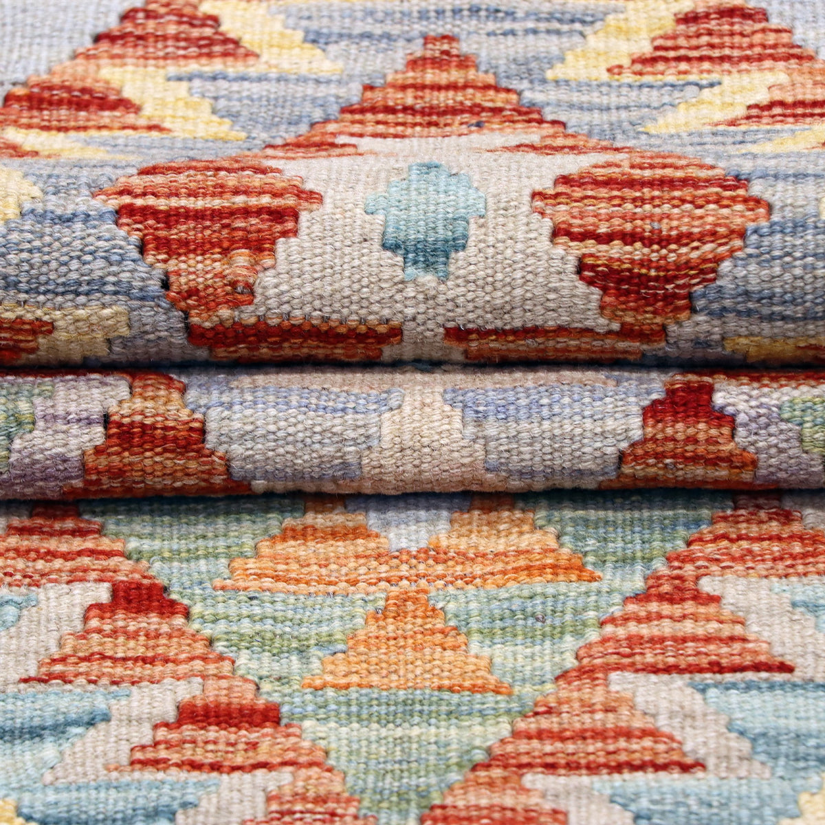 Rust & Sage Green Multicoloured Geometric Tribal Diamond Kilim Runner 292 × 80 cm - photo 3