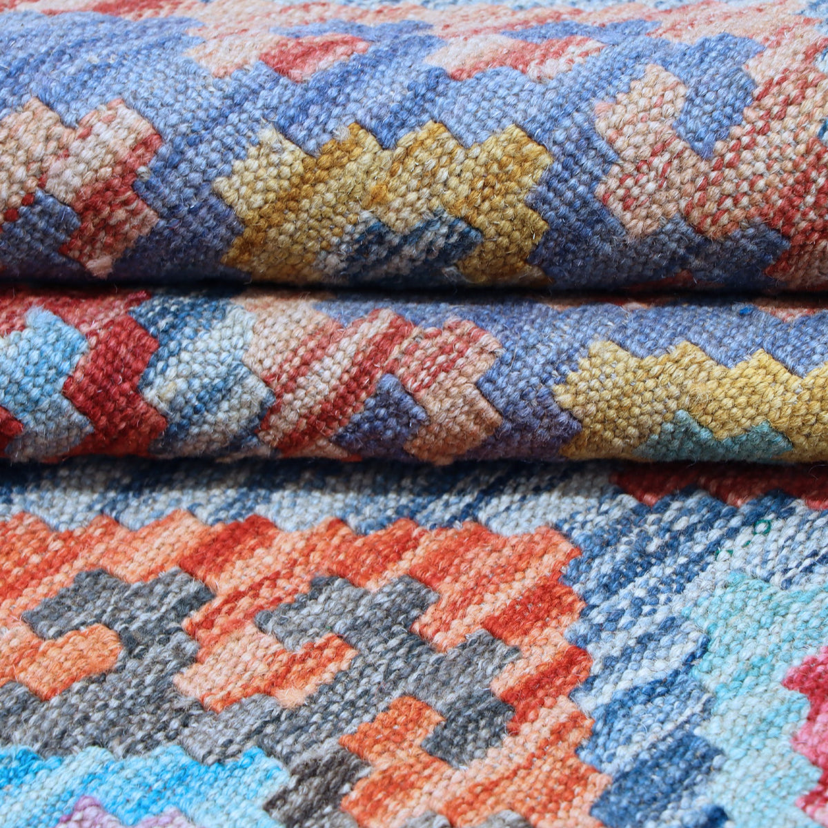 Rust & Muted Blue Multicoloured Geometric Tribal Diamond Kilim Rug 292 × 200 cm - photo 3