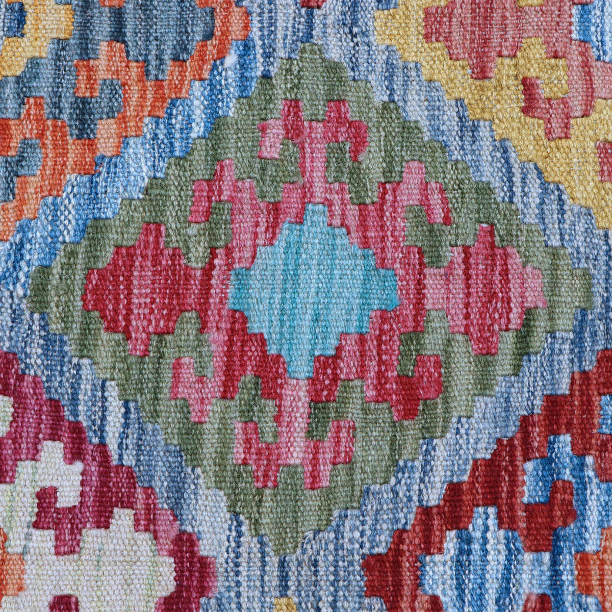 Rust & Muted Blue Multicoloured Geometric Tribal Diamond Kilim Rug 292 × 200 cm - photo 4