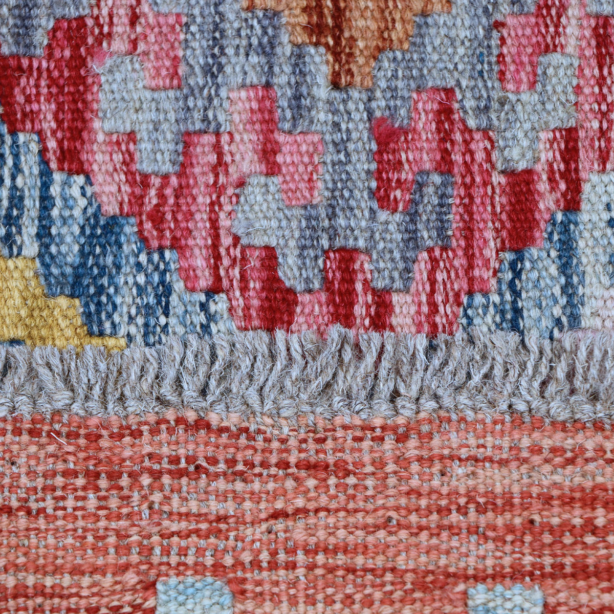 Rust & Muted Blue Multicoloured Geometric Tribal Diamond Kilim Rug 292 × 200 cm - photo 5