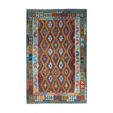 Rust & Mustard Multicoloured Geometric Tribal Diamond Kilim Rug 294 × 202 cm