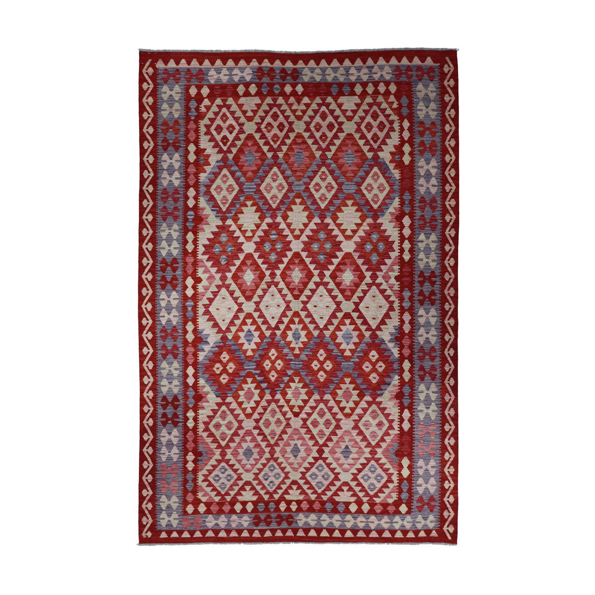 Red & Cream Multicoloured Geometric Tribal Diamond Kilim Rug Design 297 × 197 cm