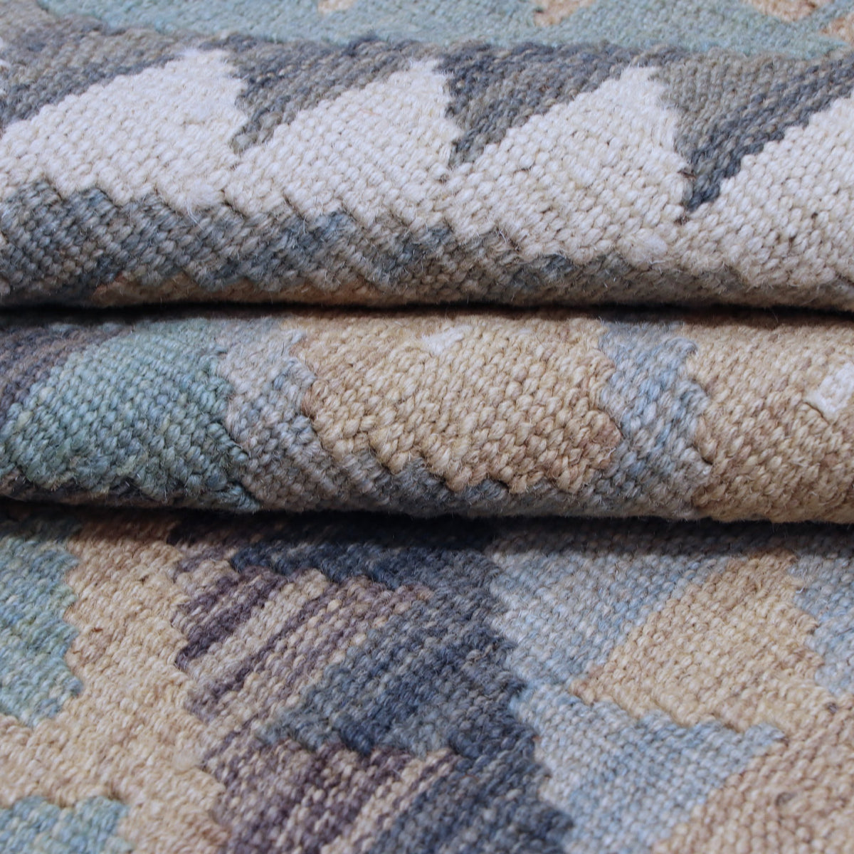 Taupe & Sage Green Multicoloured Geometric Tribal Diamond Kilim Rug Design 297 × 200 cm - photo 3
