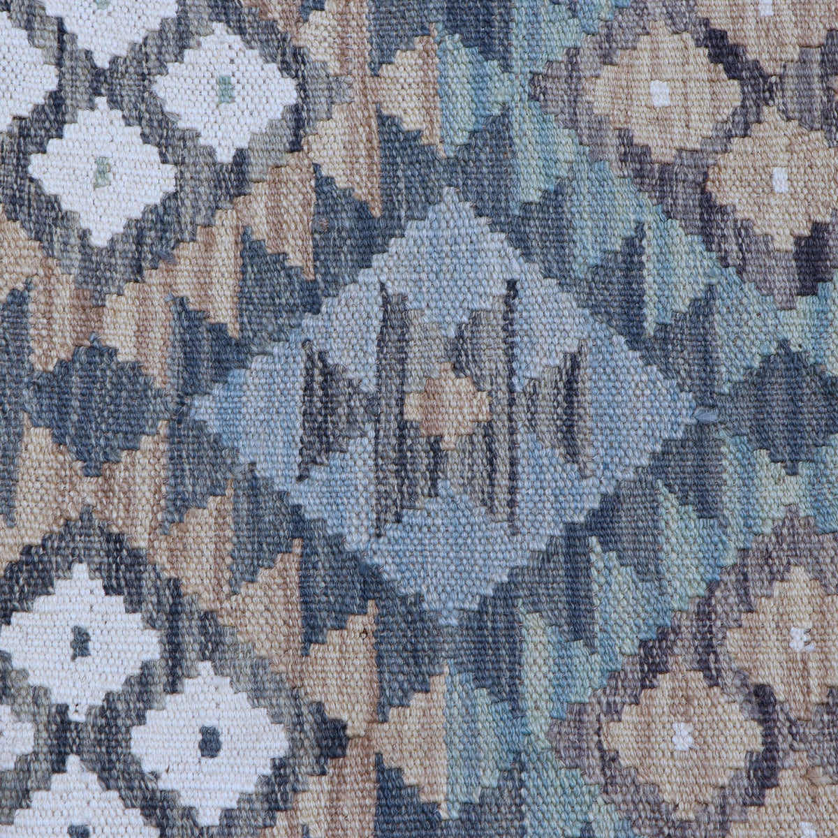 Taupe & Sage Green Multicoloured Geometric Tribal Diamond Kilim Rug Design 297 × 200 cm - photo 4