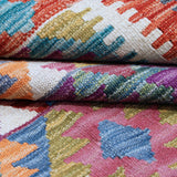 Charcoal Grey & Muted Blue Multicoloured Geometric Tribal Diamond Kilim Rug Design 298 × 204 cm - photo 3