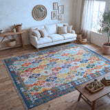 Cream & Muted Blue Multicoloured Geometric Tribal Diamond Kilim Rug Design 298 × 213 cm - photo 2