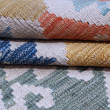 Cream & Muted Blue Multicoloured Geometric Tribal Diamond Kilim Rug Design 298 × 213 cm - photo 3