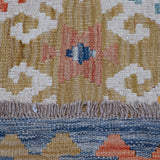 Cream & Muted Blue Multicoloured Geometric Tribal Diamond Kilim Rug Design 298 × 213 cm - photo 5