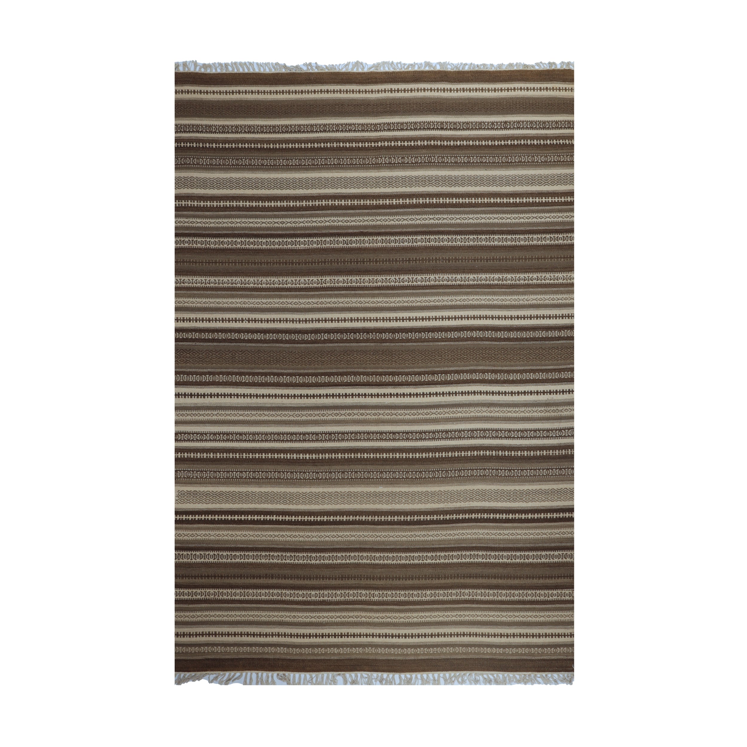 Brown & Beige Tribal Striped Kilim Rug Design 177 × 268 cm