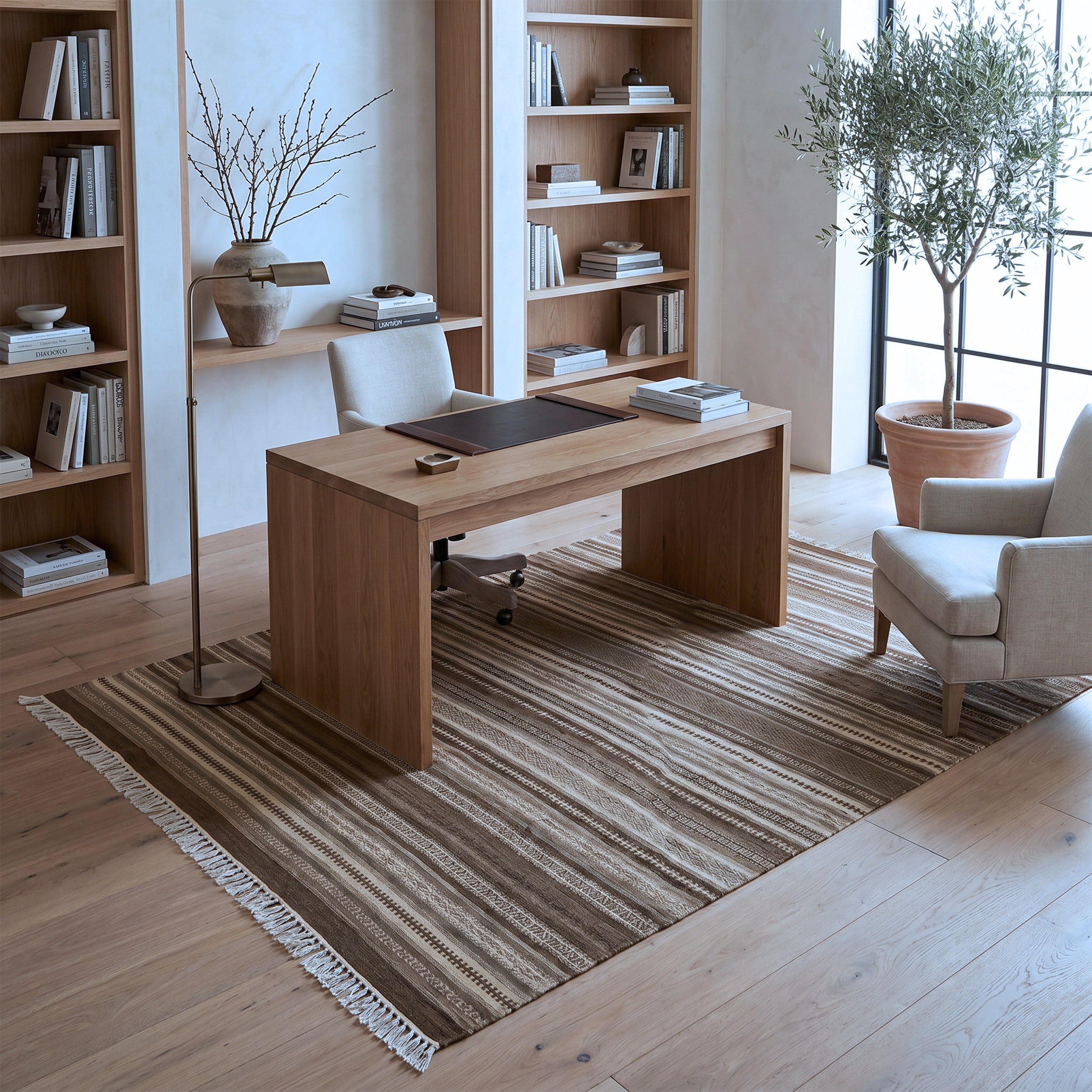 Brown & Beige Tribal Striped Kilim Rug Design 177 × 268 cm