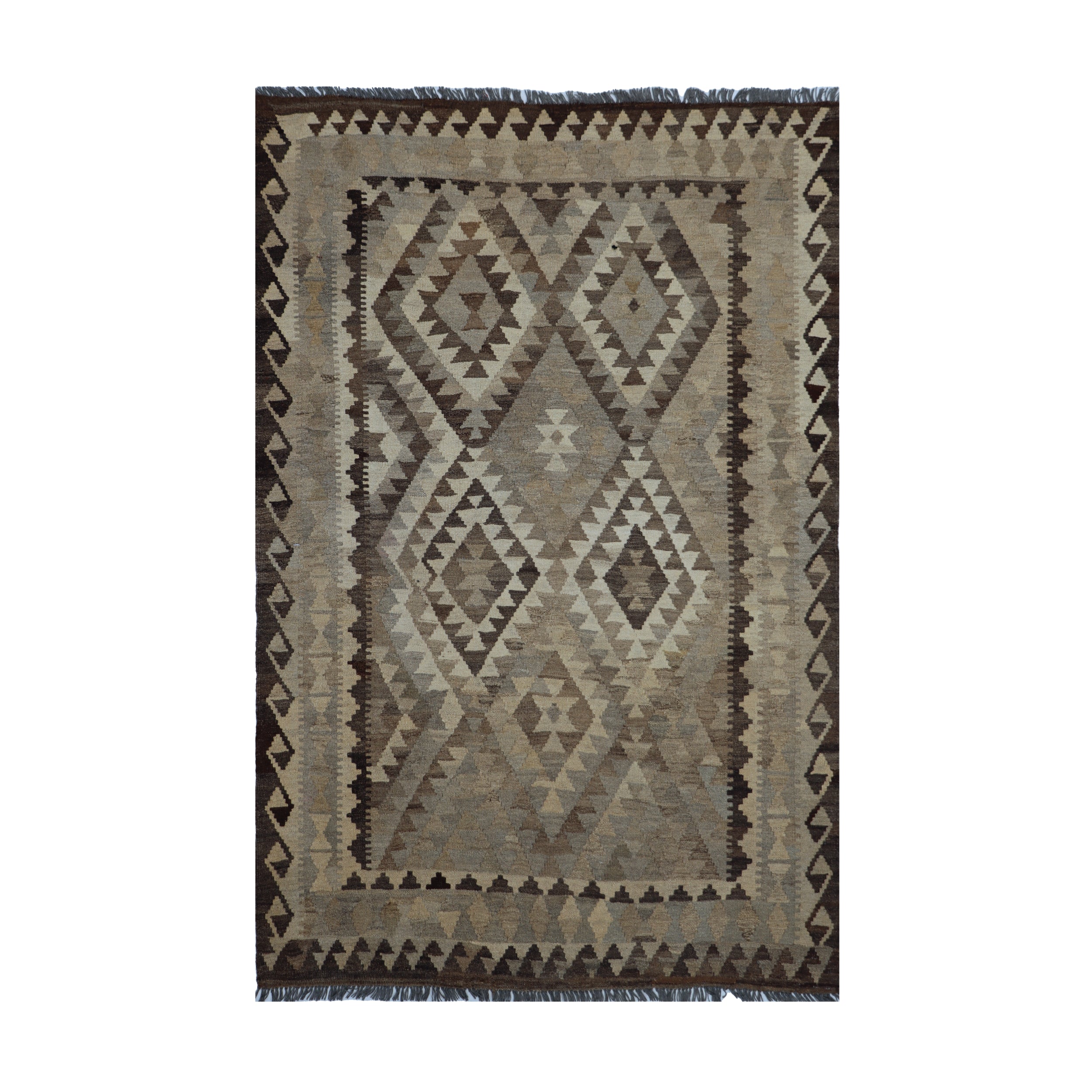 Brown & Beige Tribal Geometric Kilim Rug Design 196 × 147 cm