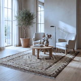 Brown & Beige Tribal Geometric Kilim Rug Design 196 × 147 cm
