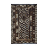 Brown & Beige Tribal Geometric Kilim Rug Design 202 × 149 cm