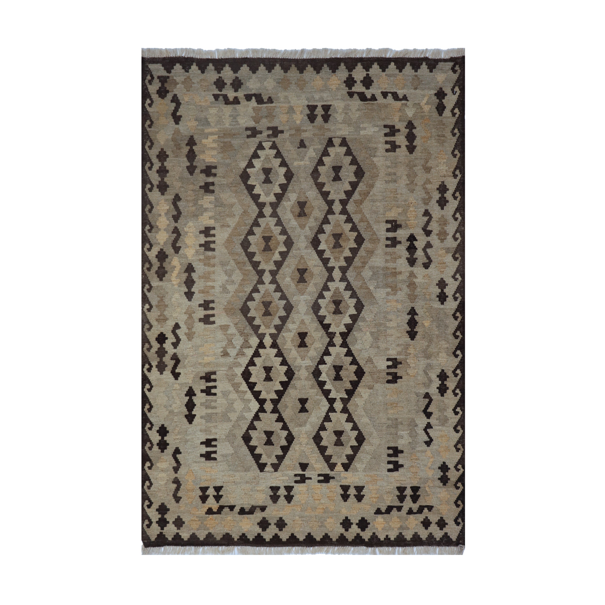 Brown & Beige Tribal Diamond Kilim Rug Design 201 × 155 cm
