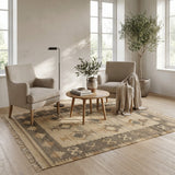 Taupe, Ivory & Brown Tribal Geometric Kilim Rug Design 150 × 200 cm