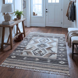 Grey, Ivory & Brown Tribal Geometric Kilim Rug Design 150 × 200 cm