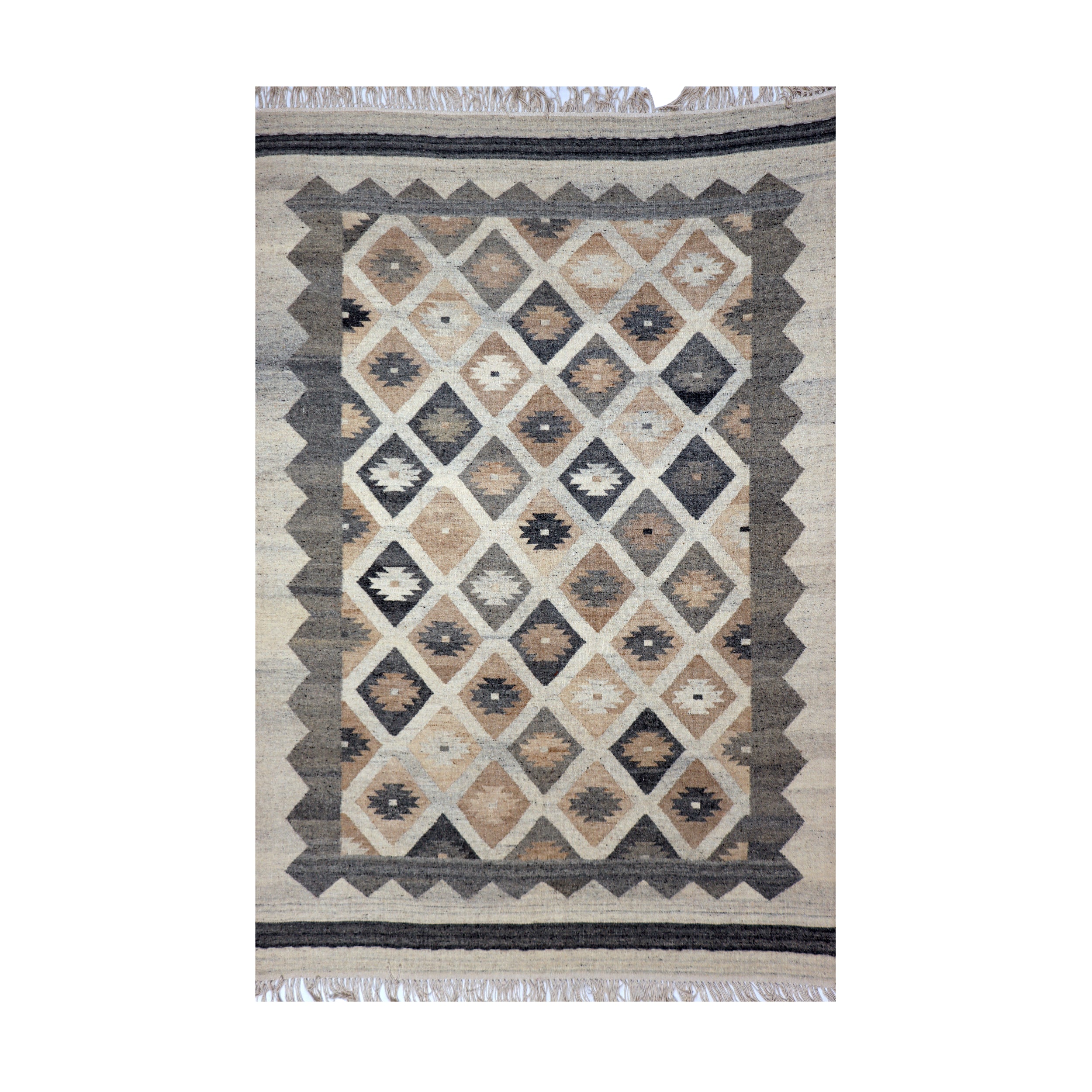 Beige & Grey Diamond Lattice Kilim Rug Design 150 × 200 cm