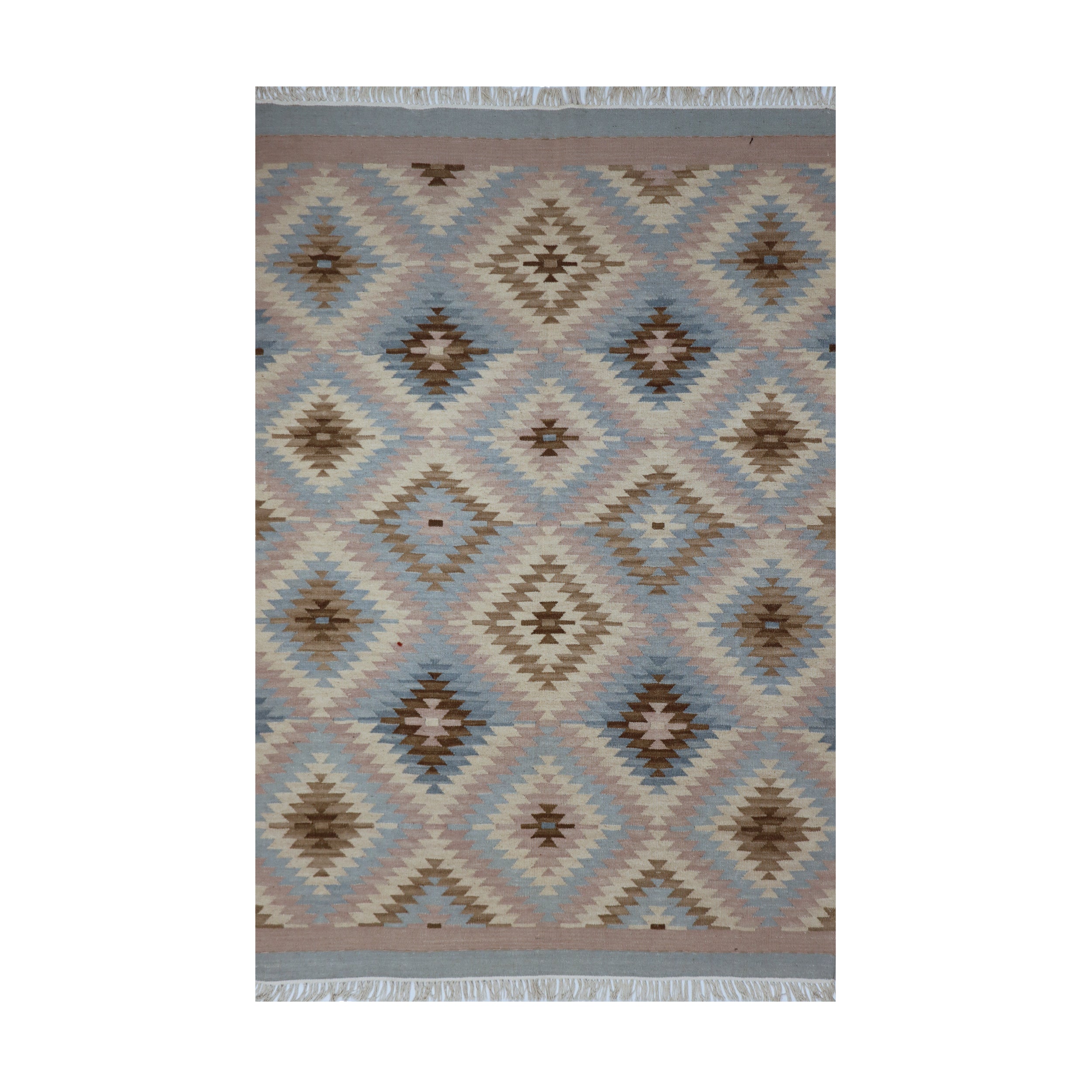 Beige & Blue Tribal Diamond Kilim Rug Design 150 × 200 cm
