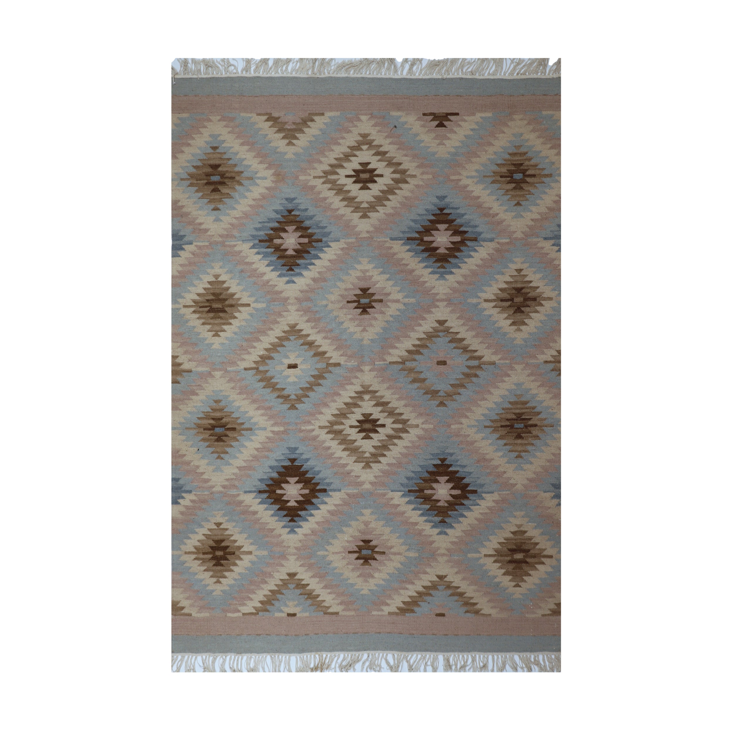 Blue & Beige Tribal Diamond Kilim Rug Design 150 × 200 cm