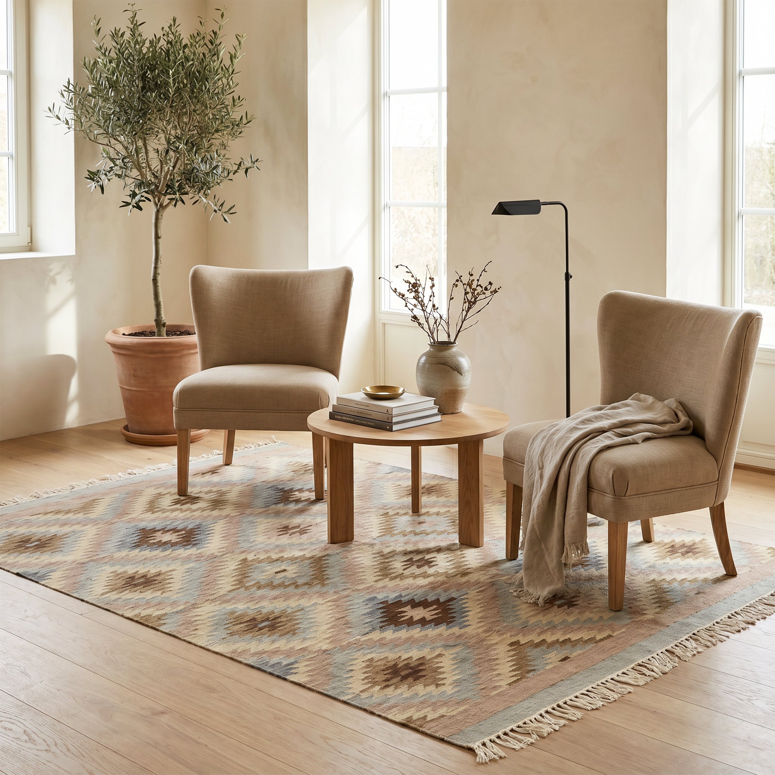 Blue & Beige Tribal Diamond Kilim Rug Design 150 × 200 cm